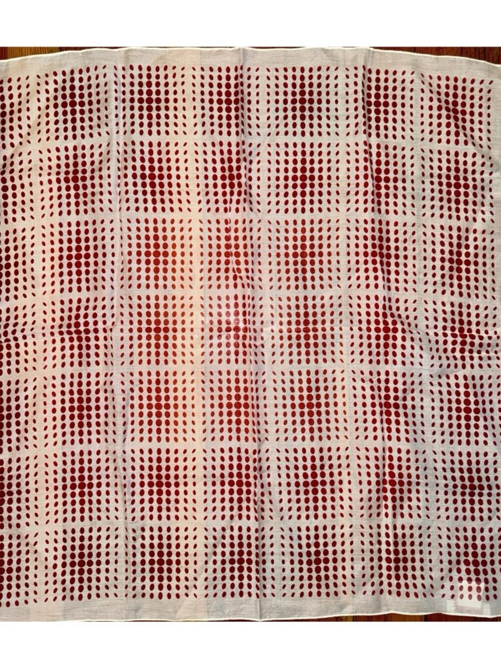 Vtg BROOKS BROTHERS Op Art Dots SILK Cotton SCARF Geometric Red & White 26x27"